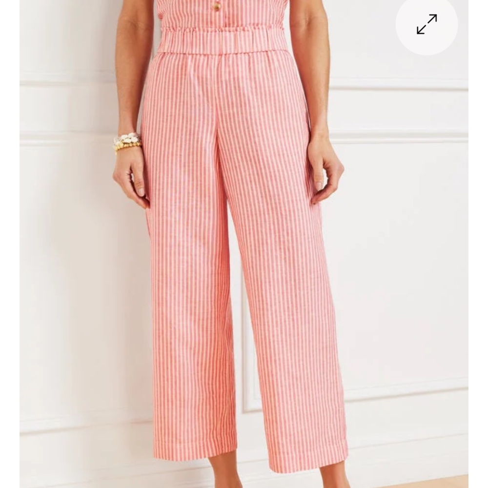 Talbots WIDE CROP PULL-ON WASHED LINEN PANTS - TONAL STRIPE